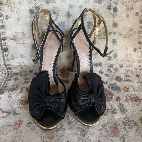 Chloe Black and Gold Heels With Cage Ankle Strap - Picture 9 of 11